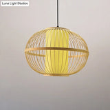 Asian Bamboo Oval Pendant Light With Inner Shade - 1-Light Beige 3 Size Options