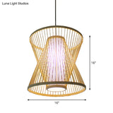 Asian Bamboo Tearoom Pendant Light - Funnel Shape Urn Design Single-Bulb Beige