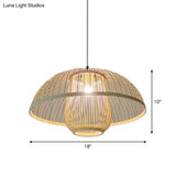 Asian Bamboo Tearoom Pendant Light - Funnel Shape Urn Design Single-Bulb Beige