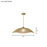 Asian Bamboo Wave-Edge Suspension Pendant Light With 1-Bulb In Beige Ideal For Bedroom Lighting