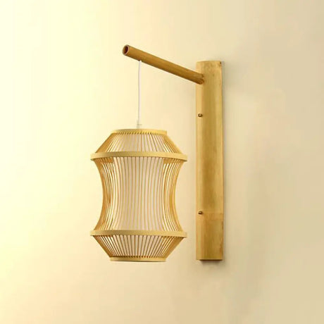 Asian Bamboo Wood Wall Lamp - Geometric Shape Light Fixture For Bedroom / D