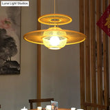 Asian Beige Bamboo Pendant Light: 1-Head Restaurant Hanging Lamp With Round Shade