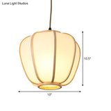 Asian Beige Hanging Pendant Light With Lantern Wood Shade For Restaurants