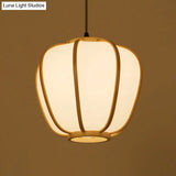 Asian Beige Hanging Pendant Light With Lantern Wood Shade For Restaurants