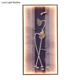 Asian Dragonfly/Lotus Led Mural Sconce: Elegant Dining Room Wall Mount Lighting In Black