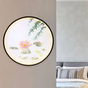 Asian Inspired Pink Lotus Mural Led Flush Mount Wall Sconce: Acrylic Integrated Lighting Solution