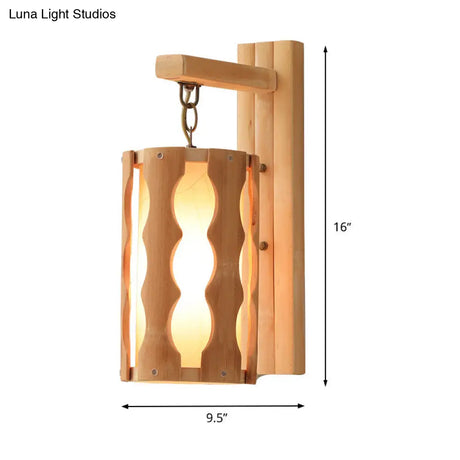 Asian-Inspired Wood Wall Mount Lamp: Single Head Khaki Sconce Light Fixture For Restaurants