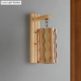 Asian-Inspired Wood Wall Mount Lamp: Single Head Khaki Sconce Light Fixture For Restaurants