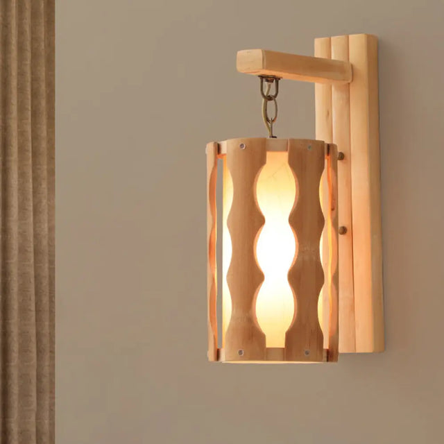 Asian-Inspired Wood Wall Mount Lamp: Single Head Khaki Sconce Light Fixture For Restaurants