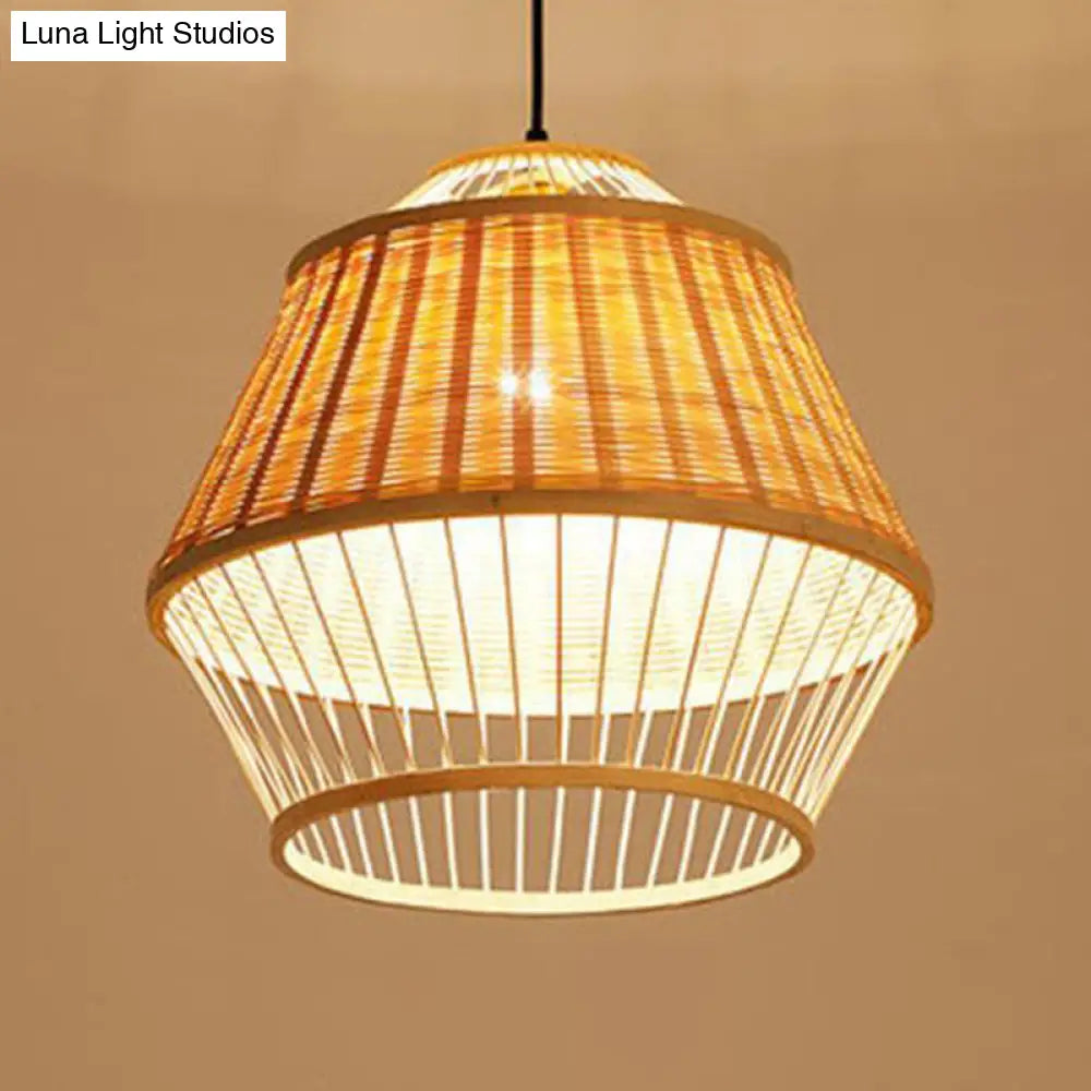 Asian Rattan Hand-Twisted Wood Ceiling Lamp: 1-Bulb Pendant Lighting For Bedside