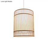 Asian Style Bamboo Hanging Light - Wood Cylinder Ceiling Pendant For Restaurants