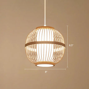 Asian Style Bamboo Lantern Tea Room Ceiling Light Fixture - Wood Hanging With 1-Bulb