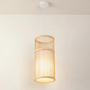 Asian Style Bamboo Pendant With Diamond Drum And Barrel Drops - 1-Light Hanging Light Kit For