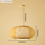 Asian Style Bamboo & Rattan Weaving Drum Pendant Lamp Beige