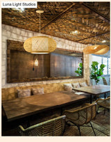 Asian Style Bamboo & Rattan Weaving Drum Pendant Lamp Beige