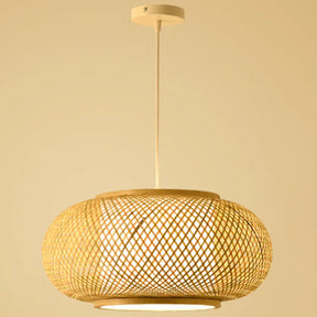 Asian Style Bamboo & Rattan Weaving Drum Pendant Lamp Beige Wood / 16