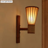 Asian Style Bamboo Wall Mounted Light Fixture - Wide Flare Lamp Sconce Red Brown Single Head Perfect