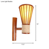 Asian Style Bamboo Wall Mounted Light Fixture - Wide Flare Lamp Sconce Red Brown Single Head Perfect