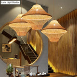 Asian Style Beige Diamond Pendant Bamboo Hanging Light For Tearoom With 1 Bulb