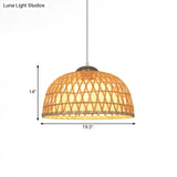 Asian Style Dome Wood Pendant Light For Restaurants - Beige