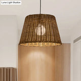 Asian Style Rattan Bucket Shade Pendant Light Beige 9.5/13 Width - Ideal For Dining Room