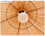 Asian Style Round Pendant Light: 1-Bulb Wood Suspension Fixture For Balcony
