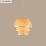 Asian Wood Pendant Lamp With Bamboo Shade For Restaurant Down Lighting