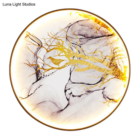 Asiatic Gold Aluminum Led Wall Lamp With Bird And Branch Design