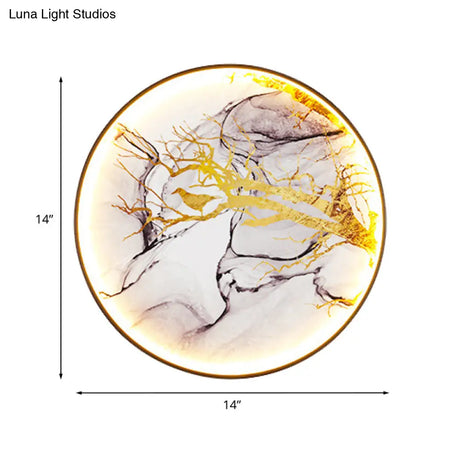 Asiatic Gold Aluminum Led Wall Lamp With Bird And Branch Design