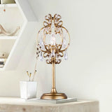 Askella - Retro Style Lantern Table Lamp Metal 1-Light Nightstand Lighting In White/Gold With Clear