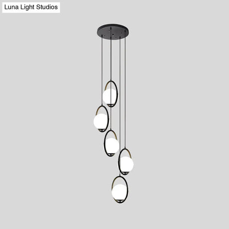Auraolie - Modern Black Globe Multi Light Chandelier Simple Glass Pendant Lighting Fixture For