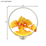 Autumn Tree Patterned Metal Led Wall Light For Hallways - White/Black (Right/Left)