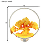 Autumn Tree Patterned Metal Led Wall Light For Hallways - White/Black (Right/Left)