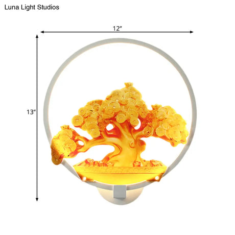 Autumn Tree Patterned Metal Led Wall Light For Hallways - White/Black (Right/Left)