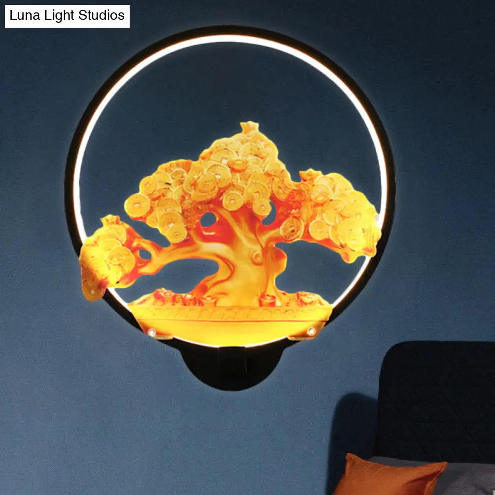 Autumn Tree Patterned Metal Led Wall Light For Hallways - White/Black (Right/Left)