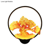 Autumn Tree Patterned Metal Led Wall Light For Hallways - White/Black (Right/Left)