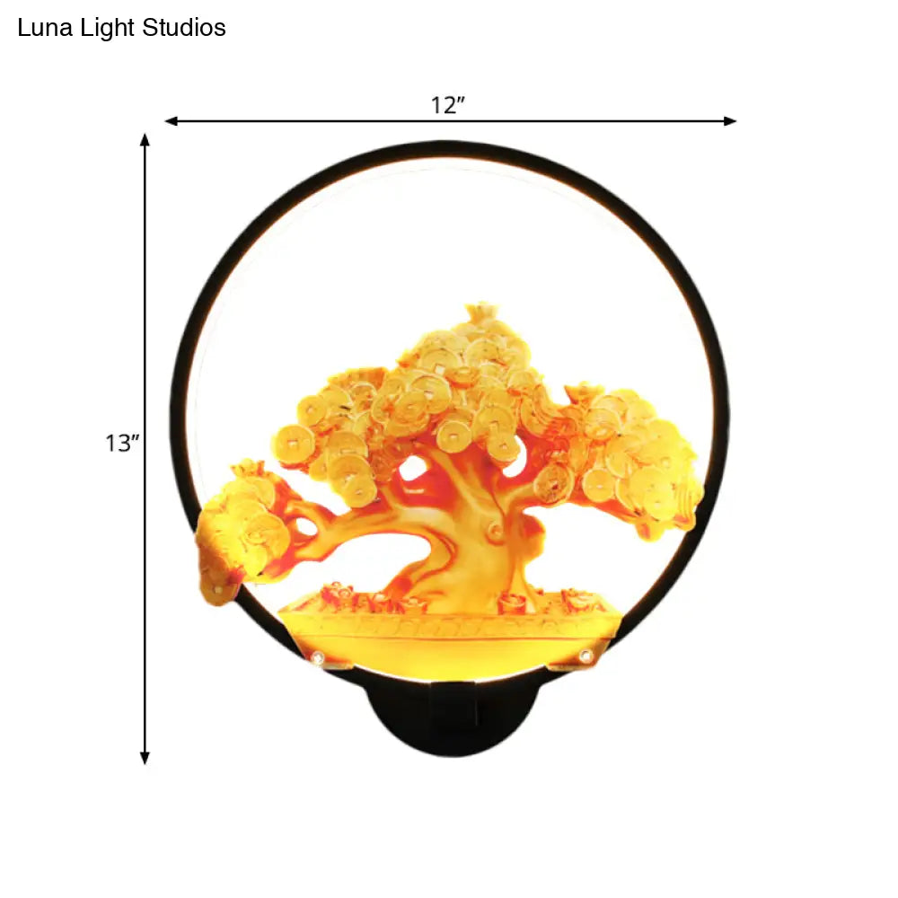 Autumn Tree Patterned Metal Led Wall Light For Hallways - White/Black (Right/Left)