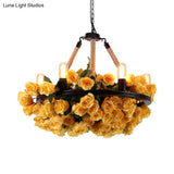 Azaleh - Circle Metal Ceiling Chandelier Loft Style 6 Bulbs Rope Pendant Lighting Fixture With