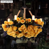 Azaleh - Circle Metal Ceiling Chandelier Loft Style 6 Bulbs Rope Pendant Lighting Fixture With
