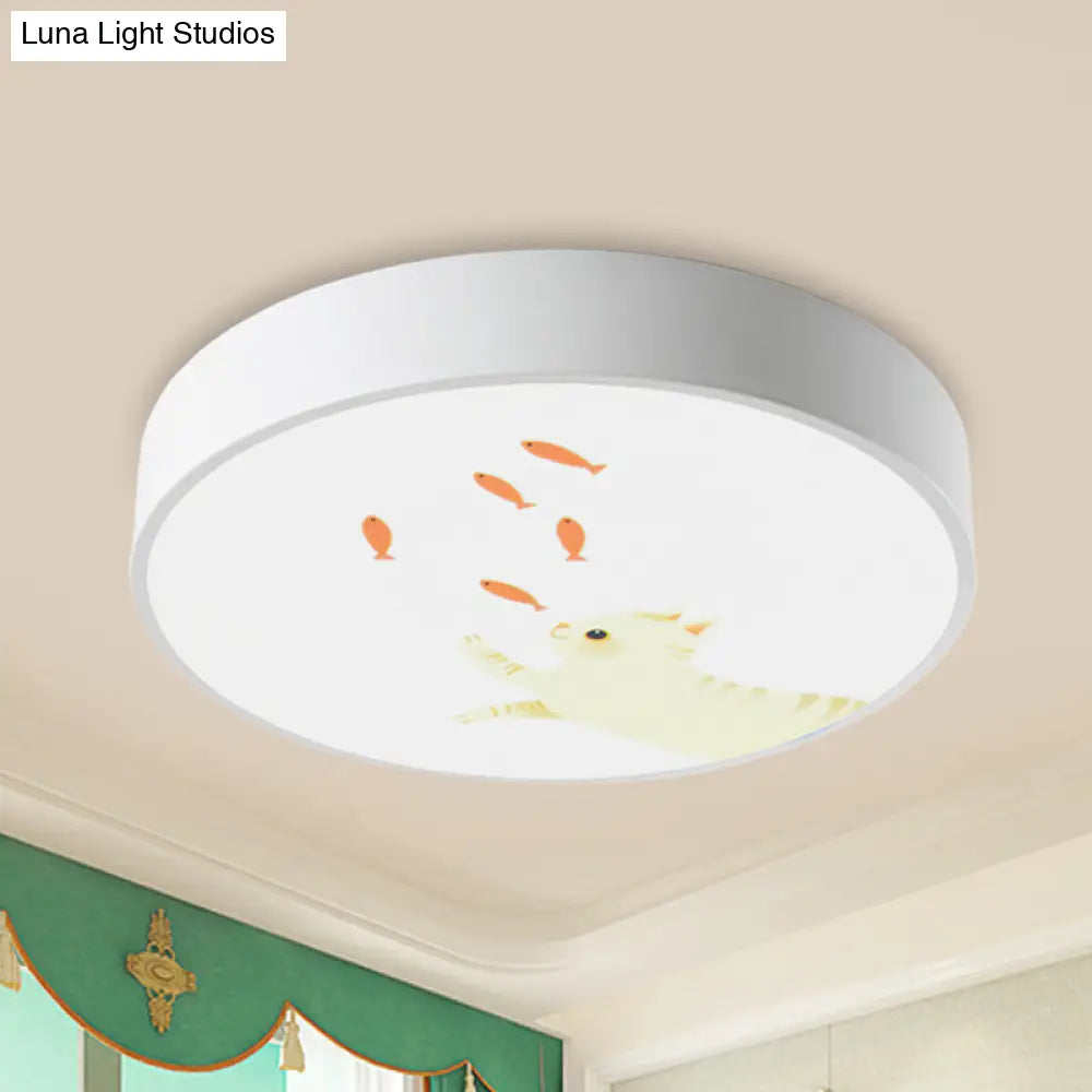 Baby Room Giraffe Led Ceiling Light: Circle Flushmount In White
