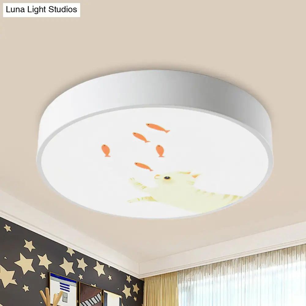 Baby Room Giraffe Led Ceiling Light: Circle Flushmount In White
