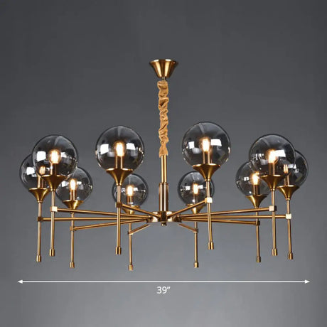 Ball Up Chandelier Glass Dining Room Light Fixture In Brass - Post-Modern Suspension 10 / Smoke Gray