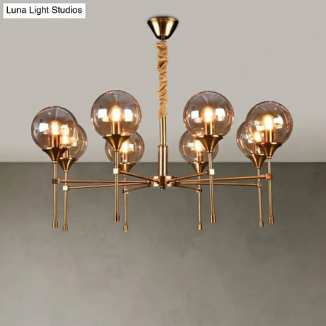 Ball Up Chandelier Glass Dining Room Light Fixture In Brass - Post-Modern Suspension