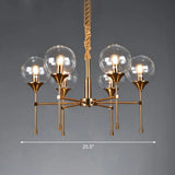 Ball Up Chandelier Glass Dining Room Light Fixture In Brass - Post-Modern Suspension 6 / Clear