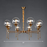 Ball Up Chandelier Glass Dining Room Light Fixture In Brass - Post-Modern Suspension 8 / Clear