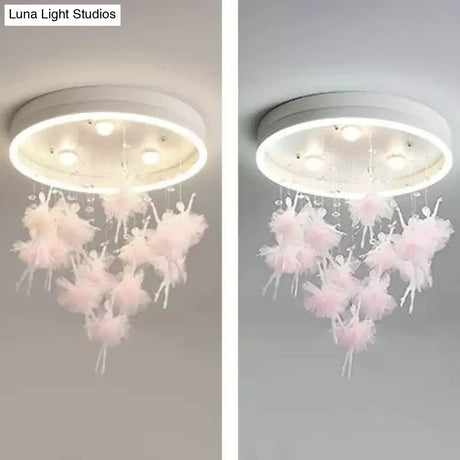 Ballet Kids Acrylic Ceiling Lamp For Girls Bedroom - Round Canopy Flush Light