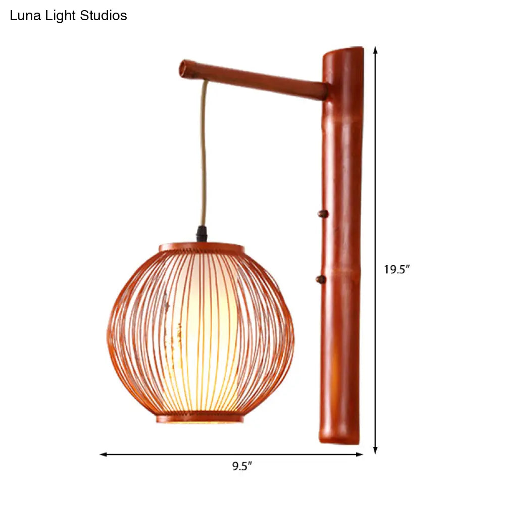 Bamboo 1 Bulb Bronze Wall Sconce With Inner White Cylinder Parchment Shade - Global Lighting Fixture