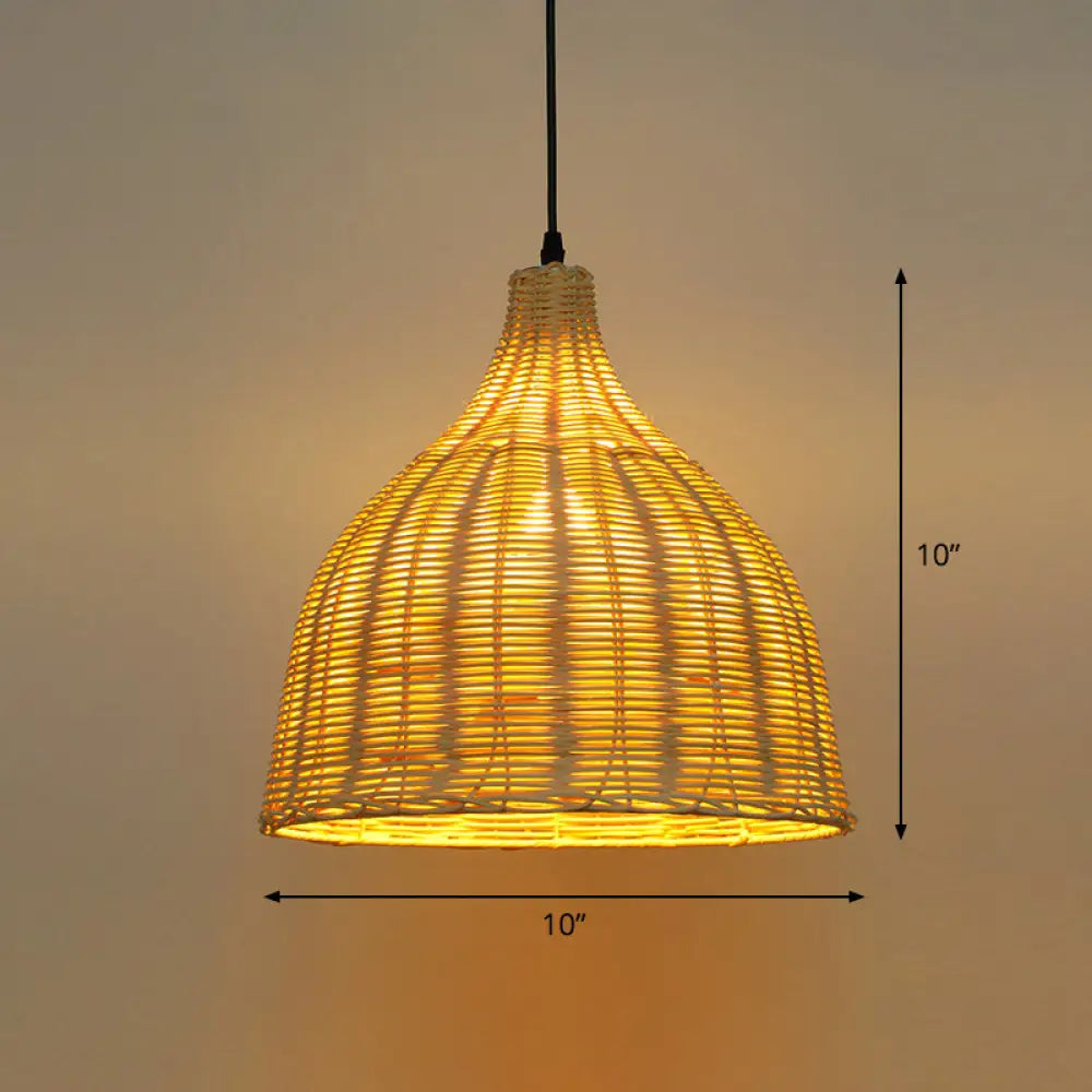 Bamboo Asian Hanging Lamp - Single-Bulb Ceiling Fixture For Restaurants In Beige / 10