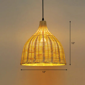 Bamboo Asian Hanging Lamp - Single-Bulb Ceiling Fixture For Restaurants In Beige / 10