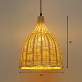 Bamboo Asian Hanging Lamp - Single-Bulb Ceiling Fixture For Restaurants In Beige / 12